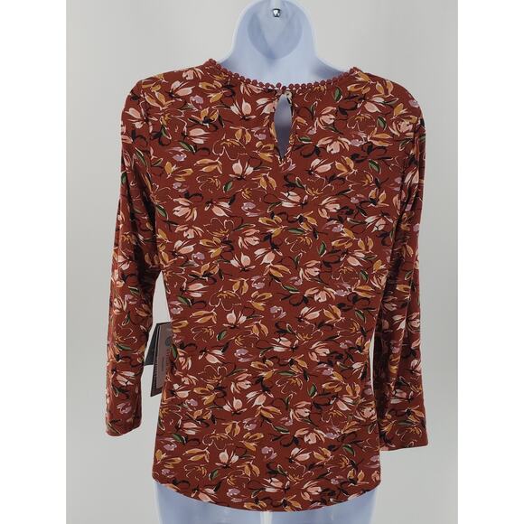 Daniel Rainn Stitch Fix Crochet floral pleated lace trim top Sz PS office church - Picture 2 of 9